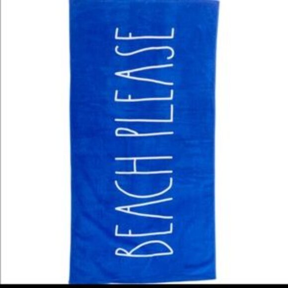 Rae Dunn Beach Towel, BEACH PLEASE, Aqua/White - Picture 3 of 3